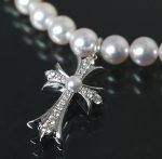 クロムハーツ × ミキモト MIKIMOTO ダイヤ クロス パール ネックレス K18WG