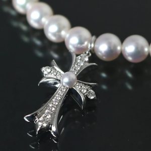 クロムハーツ × ミキモト MIKIMOTO ダイヤ クロス パール ネックレス K18WG