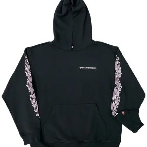 Chrome Hearts ピンク スクリプト ロゴ ブラック フーディ