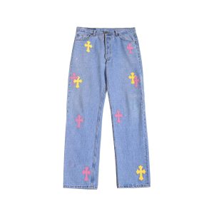 クロムハーツ リーバイス501 イエロー＆ピンク クロスパッチ ブルージーンズ