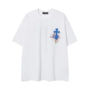 クロムハーツ ブルー ペイントスプラッター クロス Tシャツ