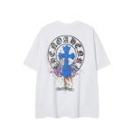 クロムハーツ ブルー ペイントスプラッター クロス Tシャツ