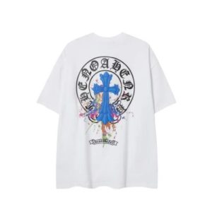 クロムハーツ ブルー ペイントスプラッター クロス Tシャツ